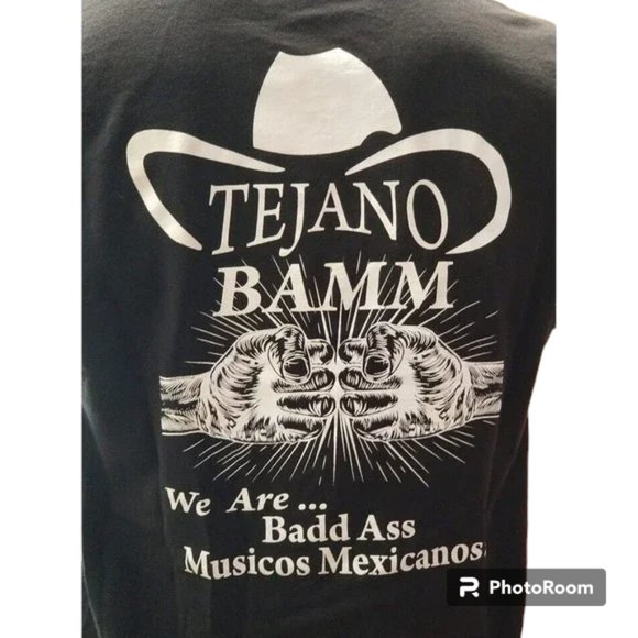 Tejano BAMM Black Graphic T-Shirt Size Medium Mexican Music 2 sides - Picture 1 of 4